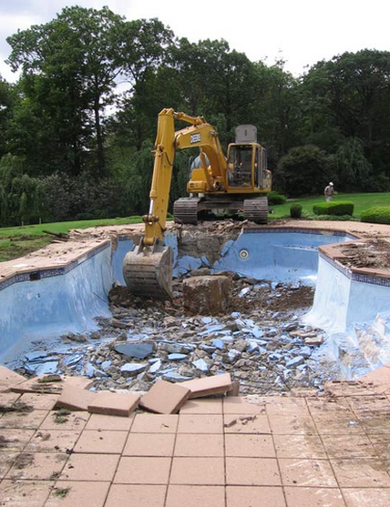 destruction of pool example backyard